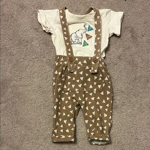 Wonder Nation Tan Overalls with White Accents